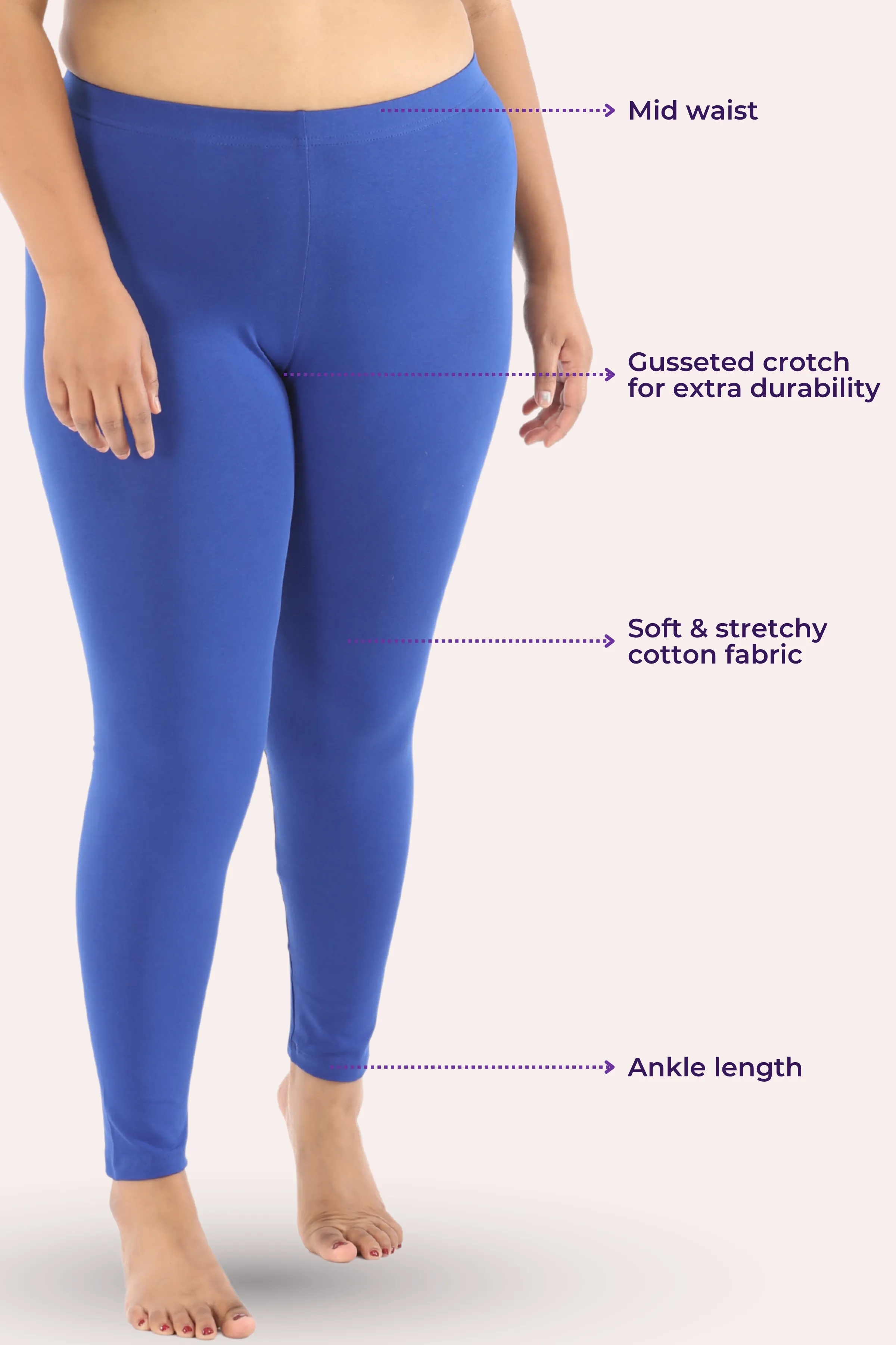 Plus Size Leggings For Women | Mid Waist | Ankle Length | Soft Cotton & Elastane Blend | Non-See-Through | Gusset Crotch Prevents Ripping - Image 3