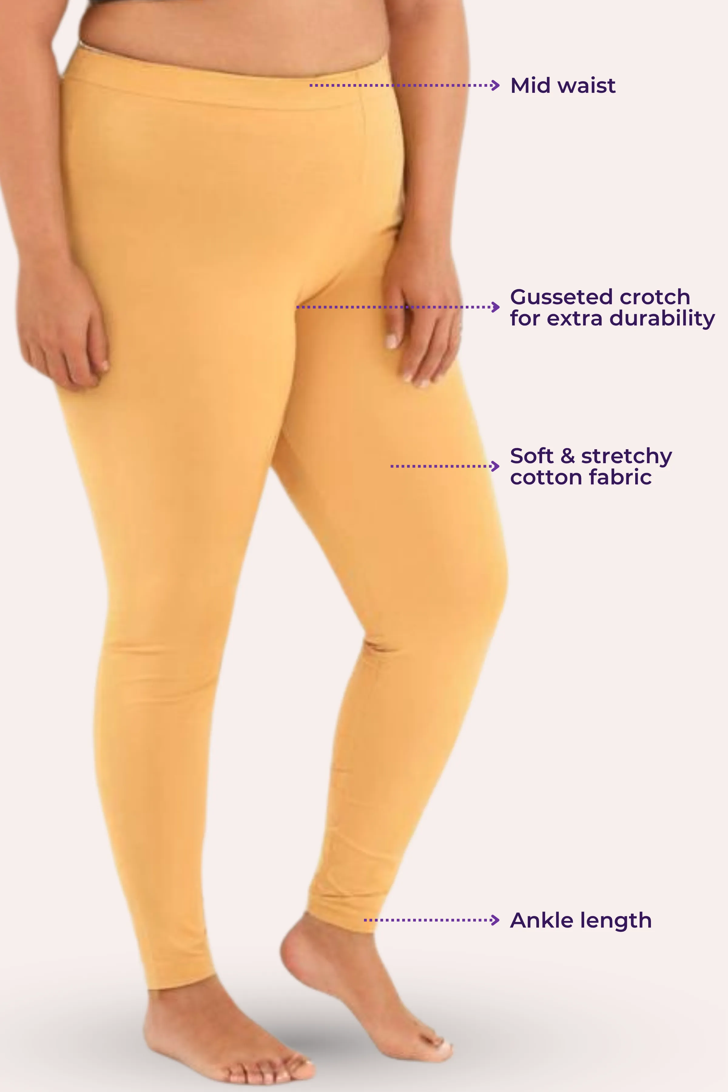 Plus Size Leggings For Women | Mid Waist | Ankle Length | Soft Cotton & Elastane Blend | Non-See-Through | Gusset Crotch Prevents Ripping - Image 3