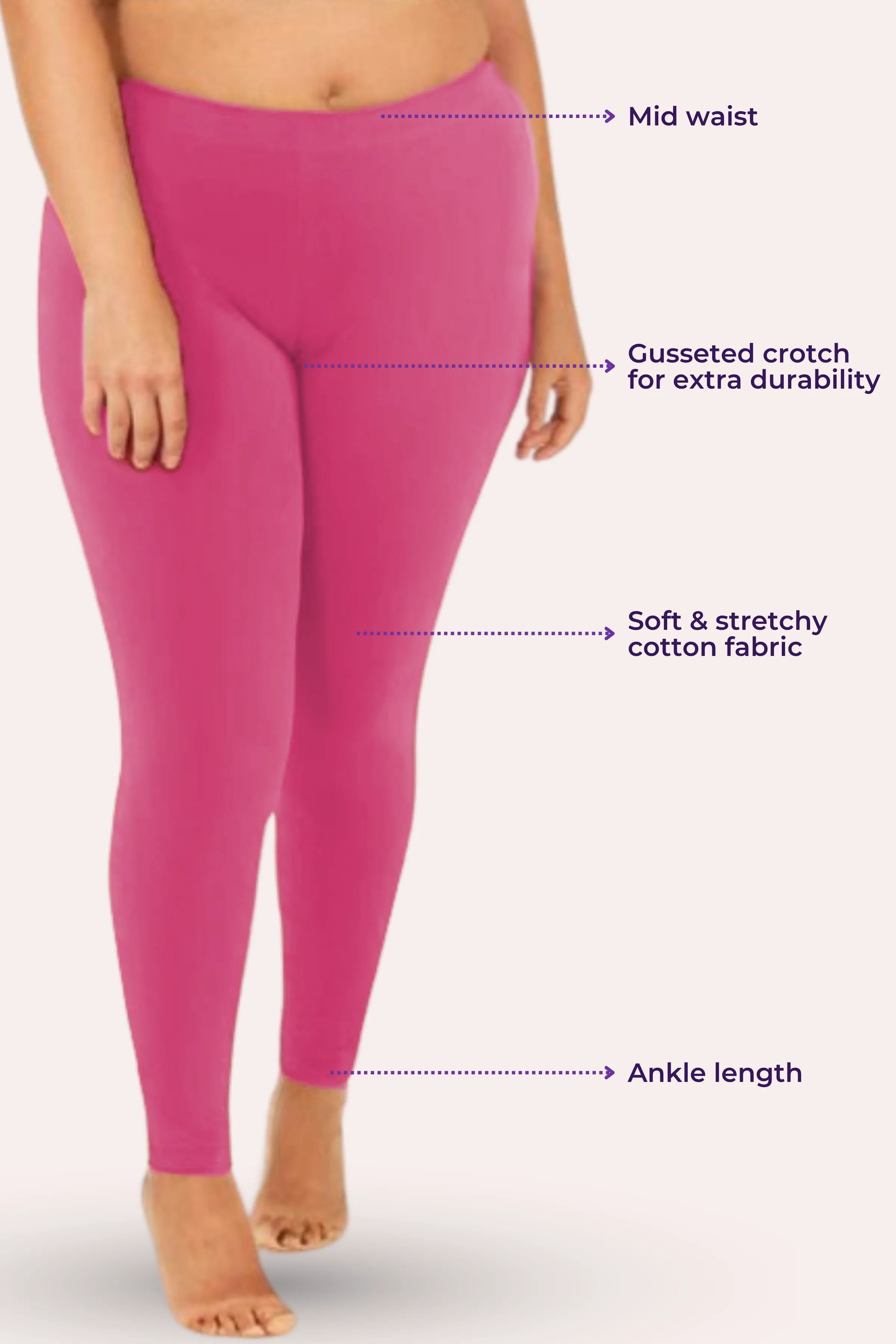 Plus Size Leggings For Women | Mid Waist | Ankle Length | Soft Cotton & Elastane Blend | Non-See-Through | Gusset Crotch Prevents Ripping - Image 3
