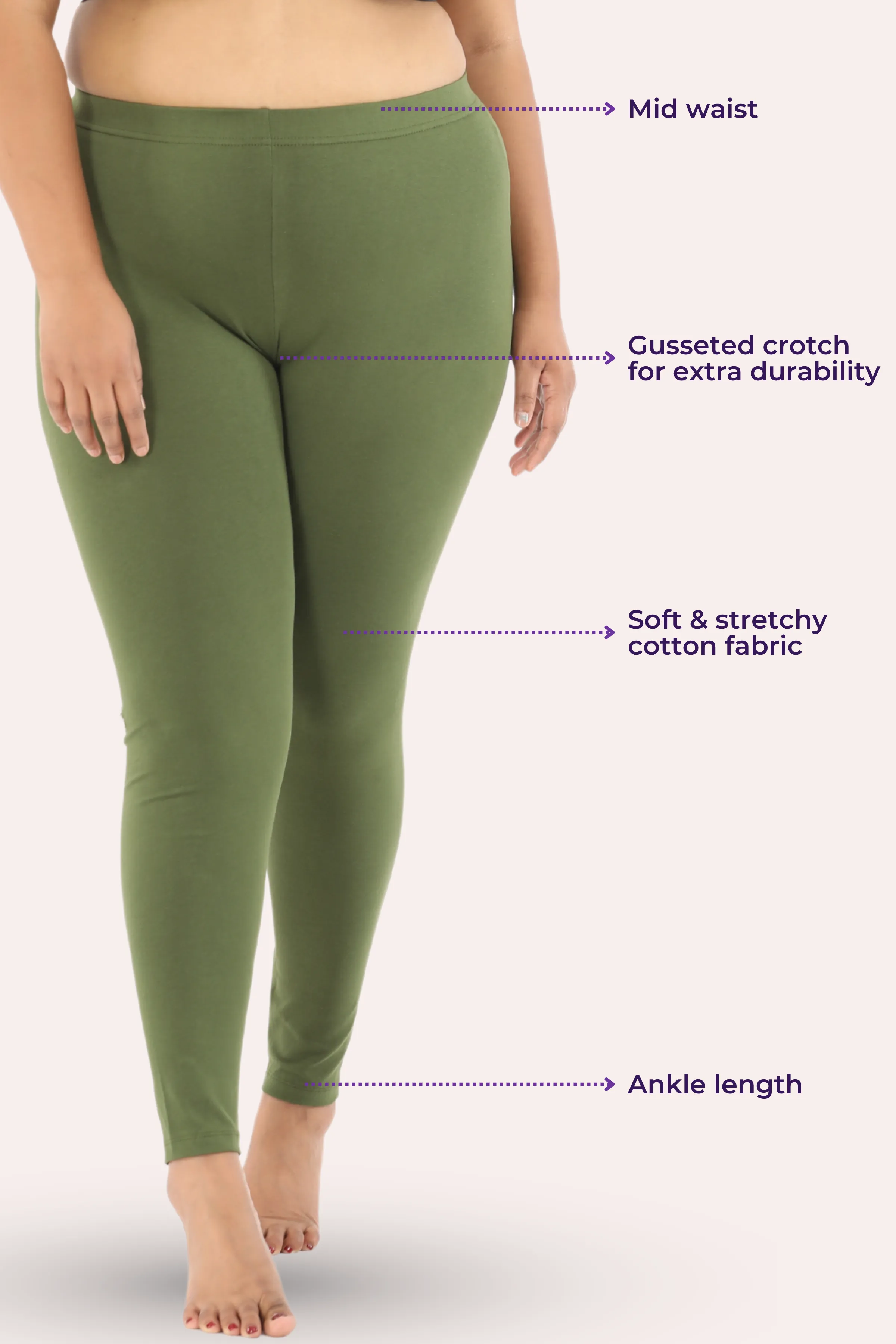Plus Size Leggings For Women | Mid Waist | Ankle Length | Soft Cotton & Elastane Blend | Non-See-Through | Gusset Crotch Prevents Ripping - Image 3