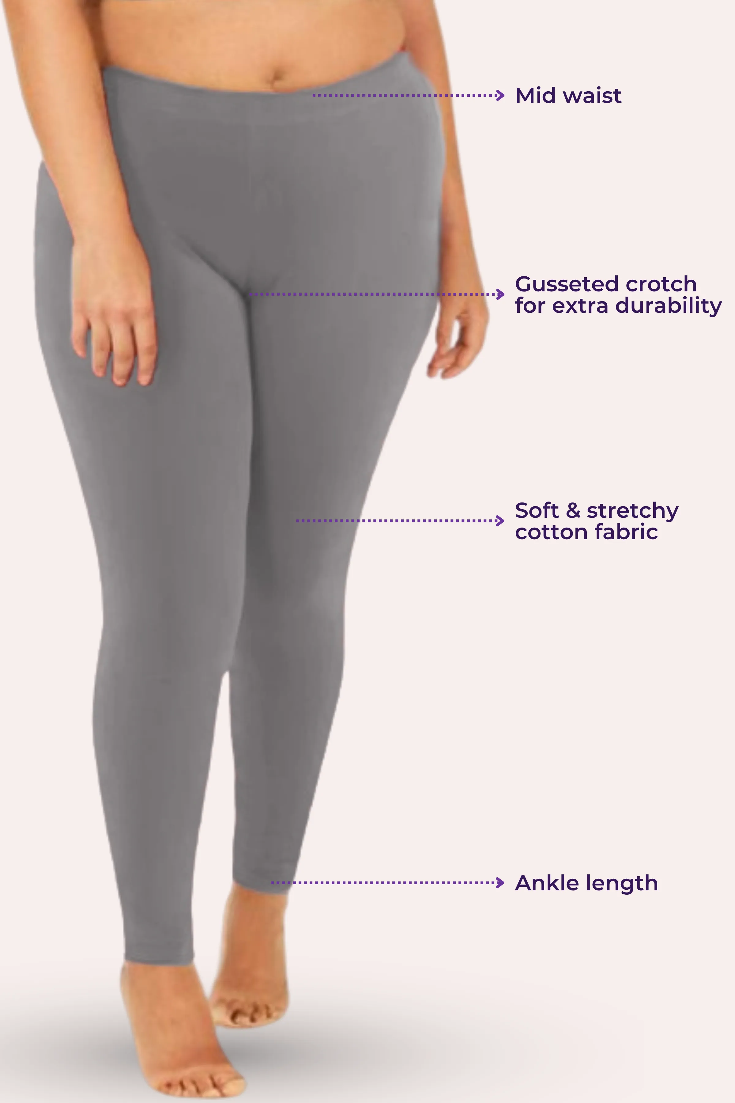 Plus Size Leggings For Women | Mid Waist | Ankle Length | Soft Cotton & Elastane Blend | Non-See-Through | Gusset Crotch Prevents Ripping - Image 3
