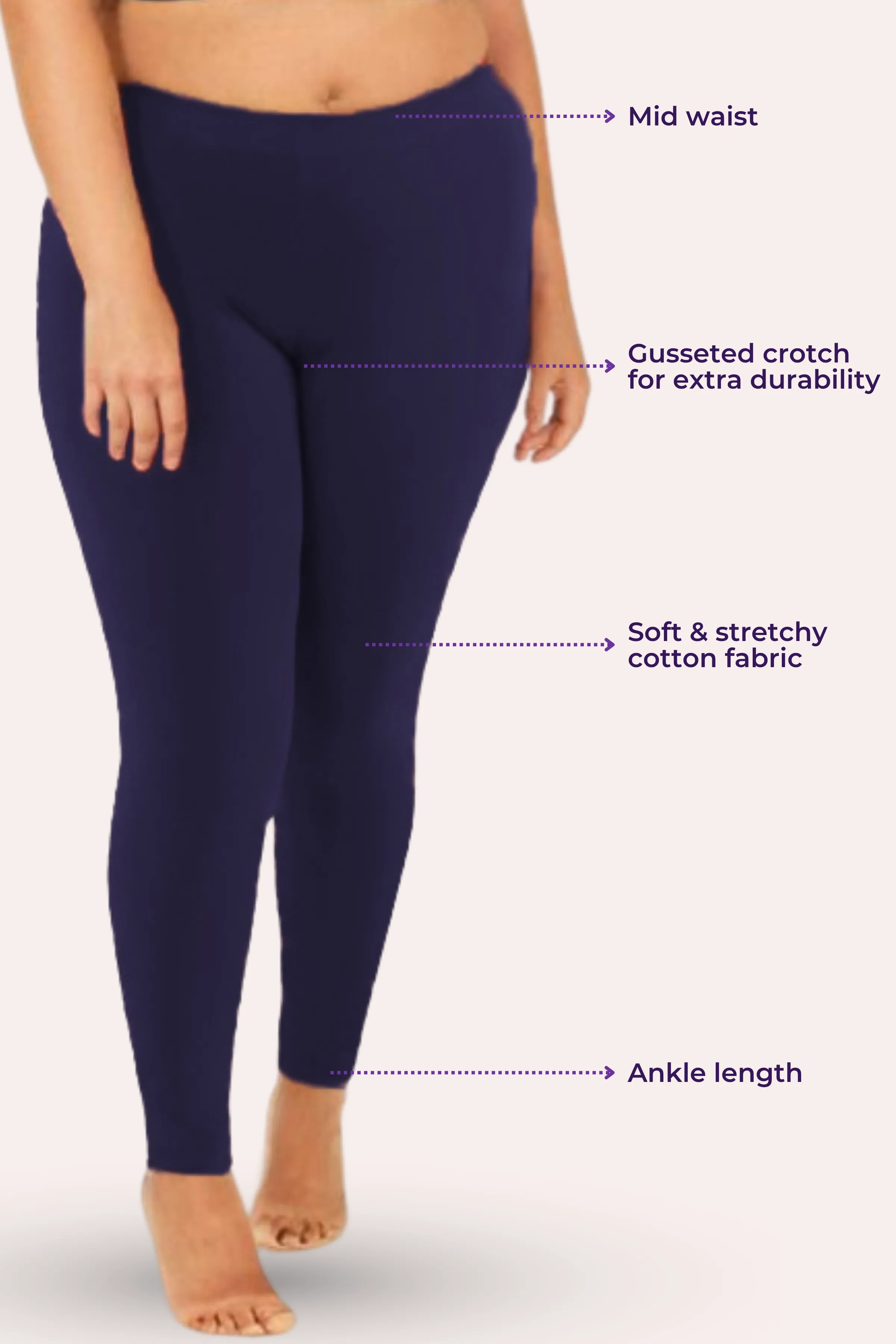 Plus Size Leggings For Women | Mid Waist | Ankle Length | Soft Cotton & Elastane Blend | Non-See-Through | Gusset Crotch Prevents Ripping - Image 3