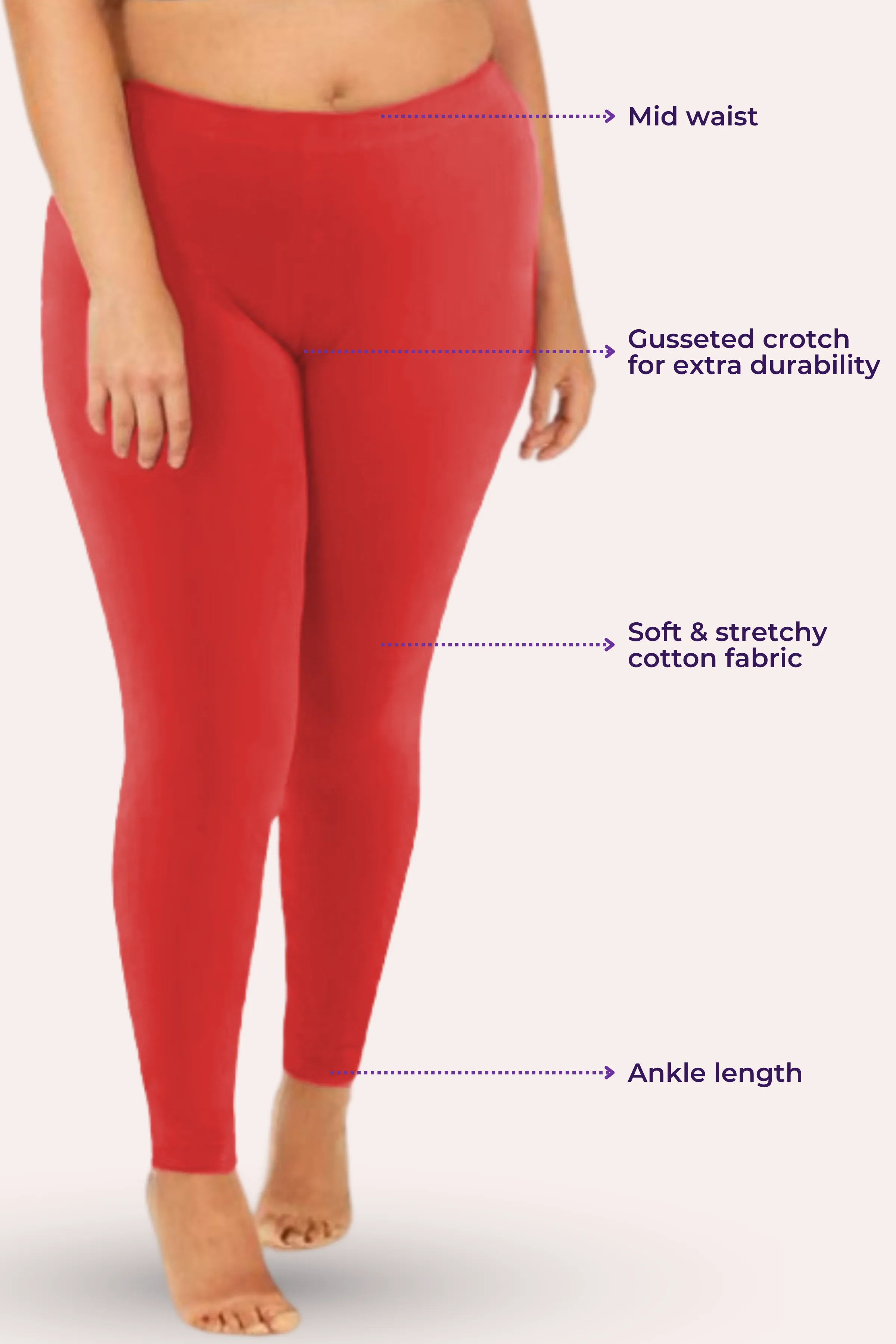 Plus Size Leggings For Women | Mid Waist | Ankle Length | Soft Cotton & Elastane Blend | Non-See-Through | Gusset Crotch Prevents Ripping - Image 3