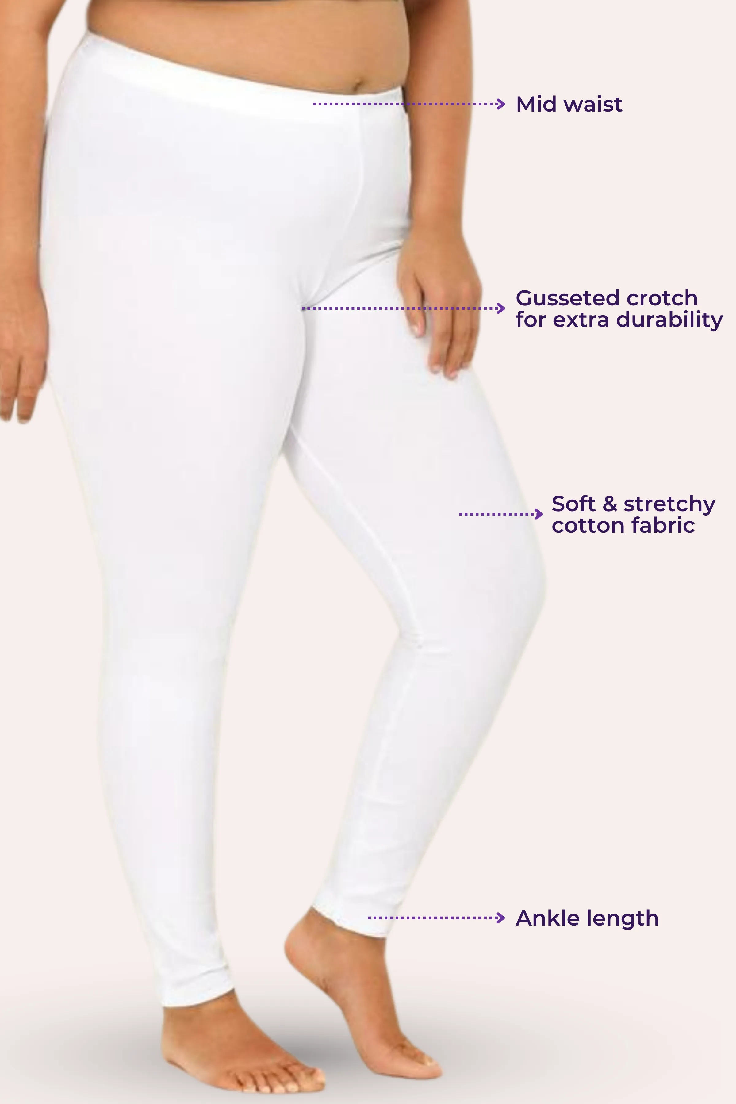 Plus Size Leggings For Women | Mid Waist | Ankle Length | Soft Cotton & Elastane Blend | Non-See-Through | Gusset Crotch Prevents Ripping - Image 3