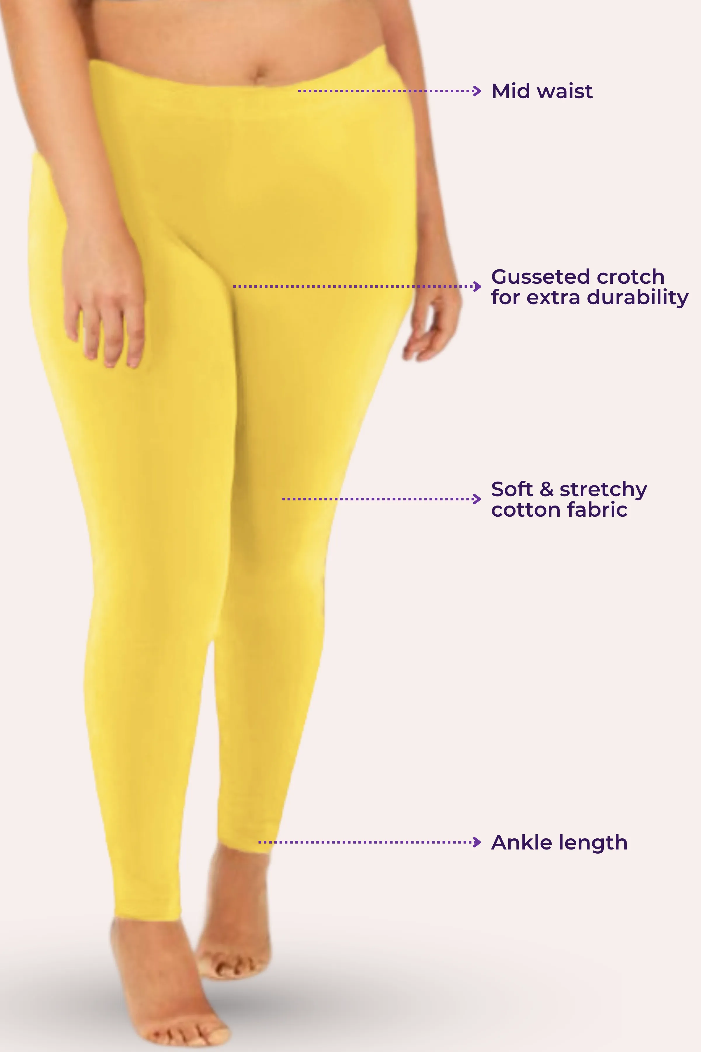 Plus Size Leggings For Women | Mid Waist | Ankle Length | Soft Cotton & Elastane Blend | Non-See-Through | Gusset Crotch Prevents Ripping - Image 3