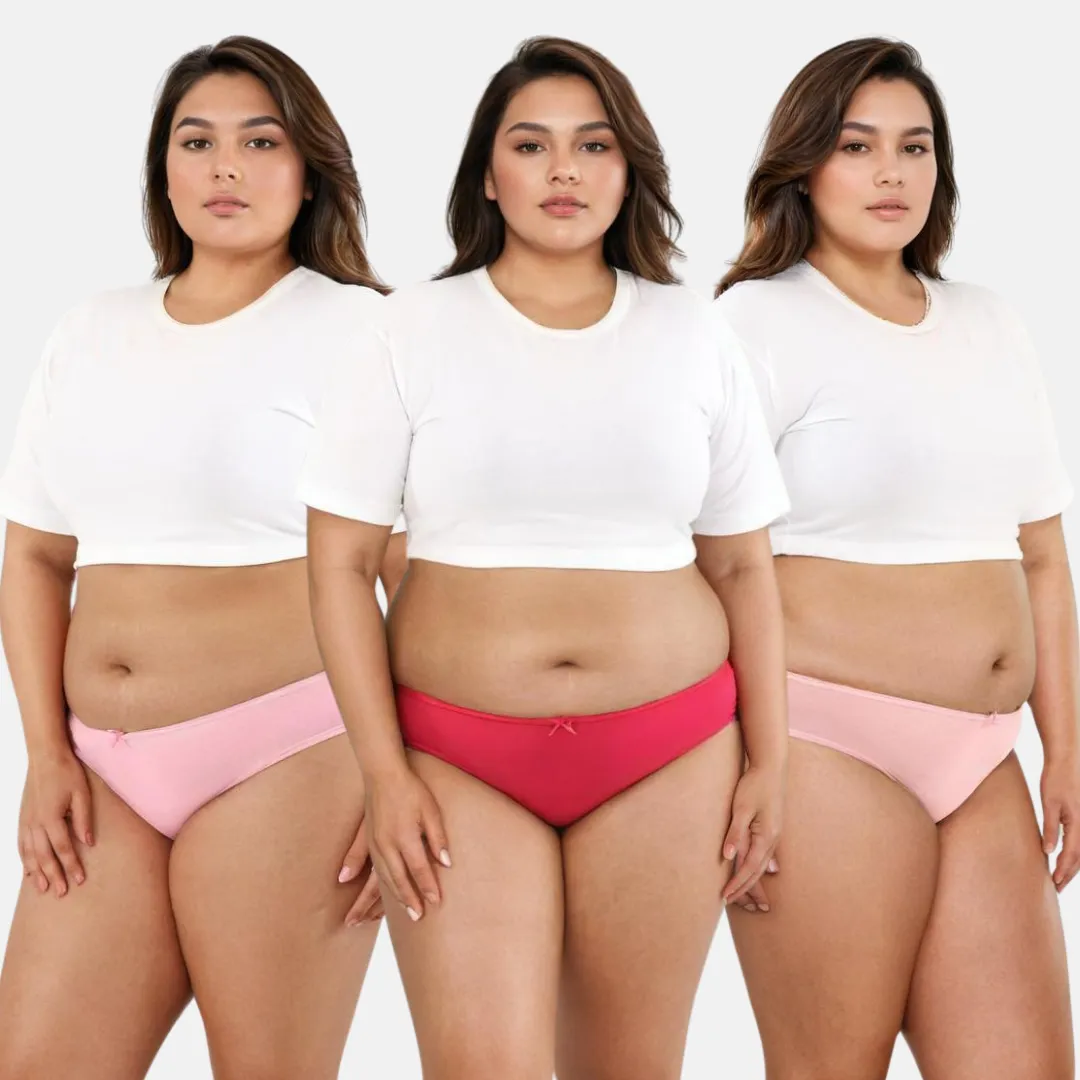 Plus Size BrZee Bikinis | Lightweight Cotton-Elastane Fabric | Super Stretchy For Comfort | No Visible Panty Lines | Pack Of 3