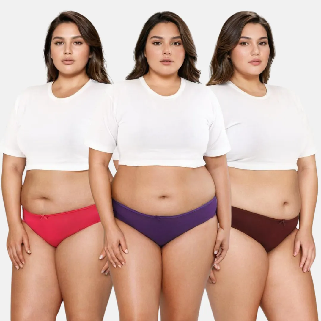 Plus Size BrZee Bikinis | Lightweight Cotton-Elastane Fabric | Super Stretchy For Comfort | No Visible Panty Lines | Pack Of 3 - Image 10
