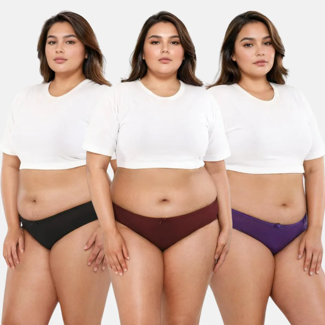 Plus Size BrZee Bikinis | Lightweight Cotton-Elastane Fabric | Super Stretchy For Comfort | No Visible Panty Lines | Pack Of 3 - Image 11