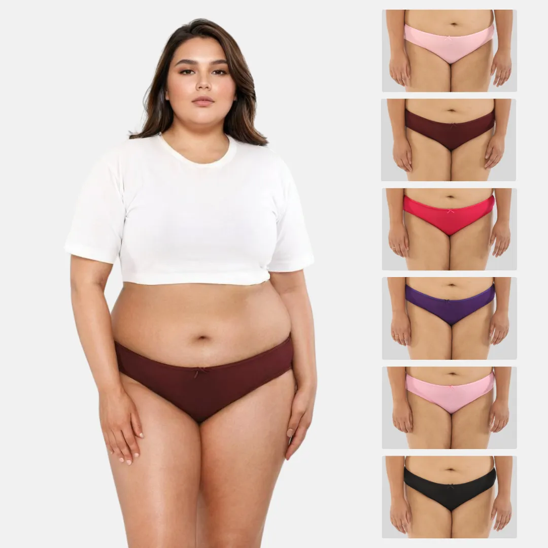 Plus Size BrZee Bikinis | Lightweight Cotton-Elastane Fabric | Super Stretchy For Comfort | No Visible Panty Lines | Pack Of 6