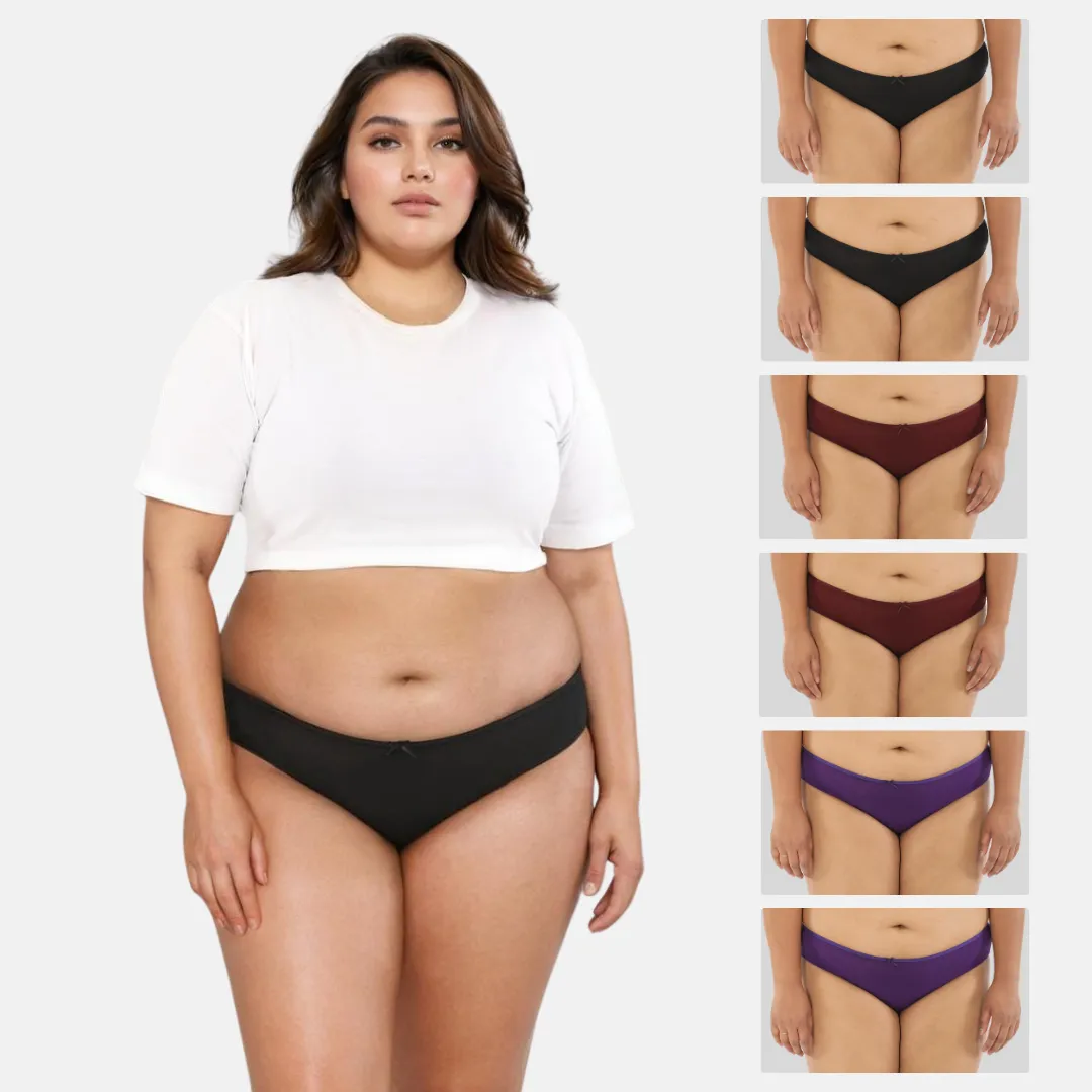 Plus Size BrZee Bikinis | Lightweight Cotton-Elastane Fabric | Super Stretchy For Comfort | No Visible Panty Lines | Pack Of 6 - Image 10