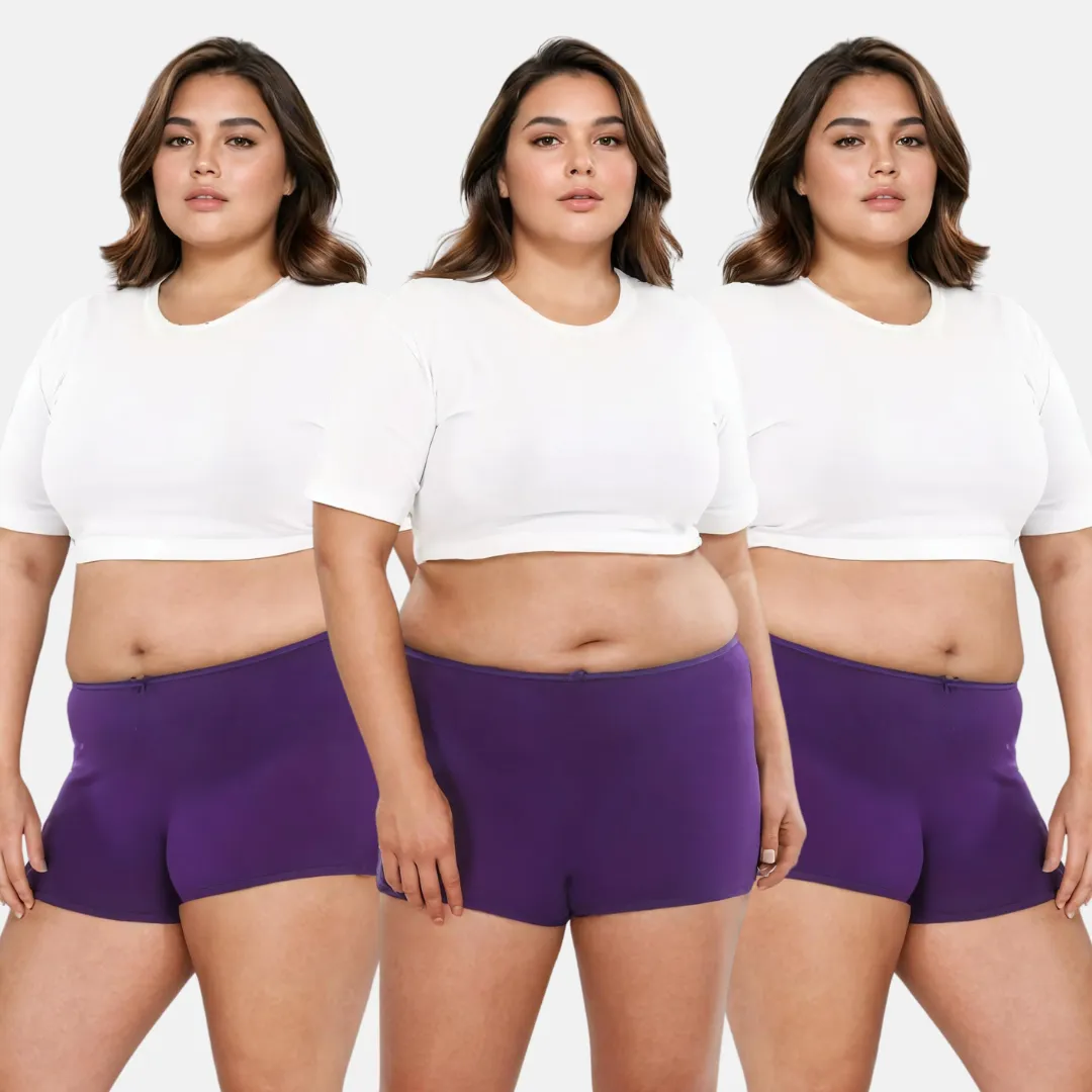 Plus Size BrZee Boyshorts | Lightweight Cotton-Elastane Fabric | Super Stretchy For Comfort | No Visible Panty Lines | Pack Of 3