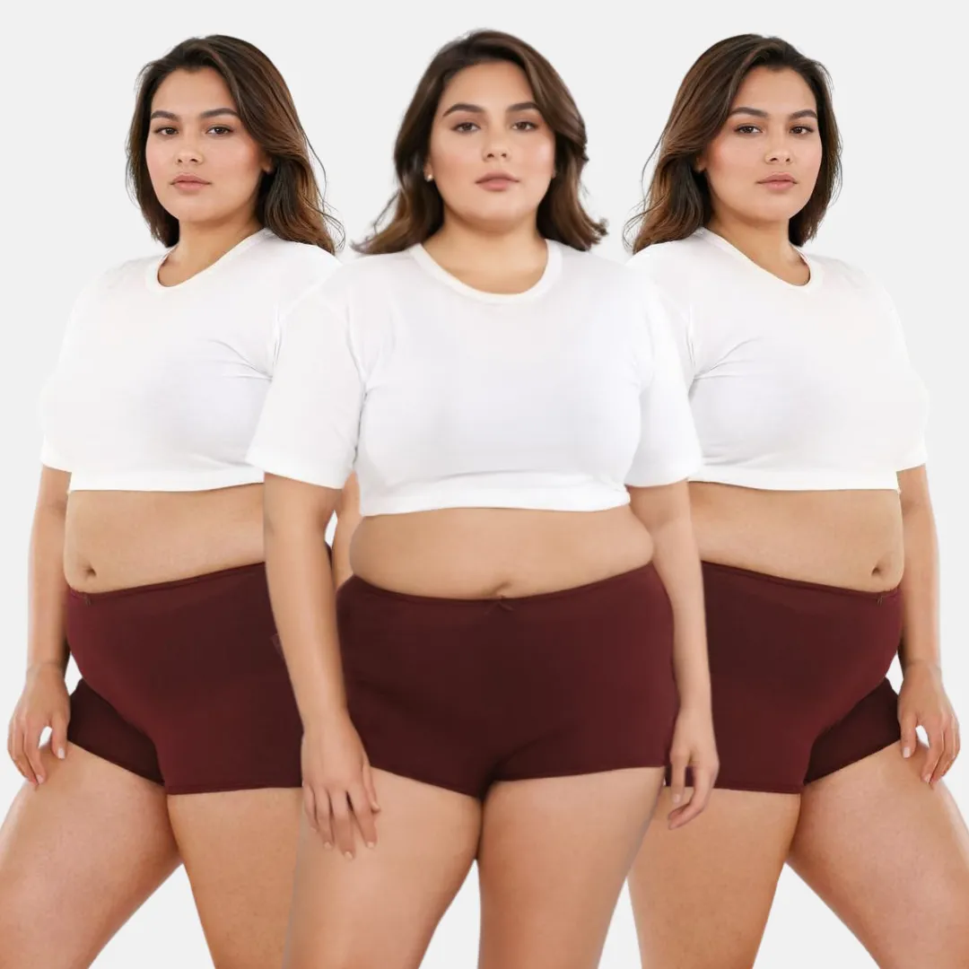 Plus Size BrZee Boyshorts | Lightweight Cotton-Elastane Fabric | Super Stretchy For Comfort | No Visible Panty Lines | Pack Of 3 - Image 10