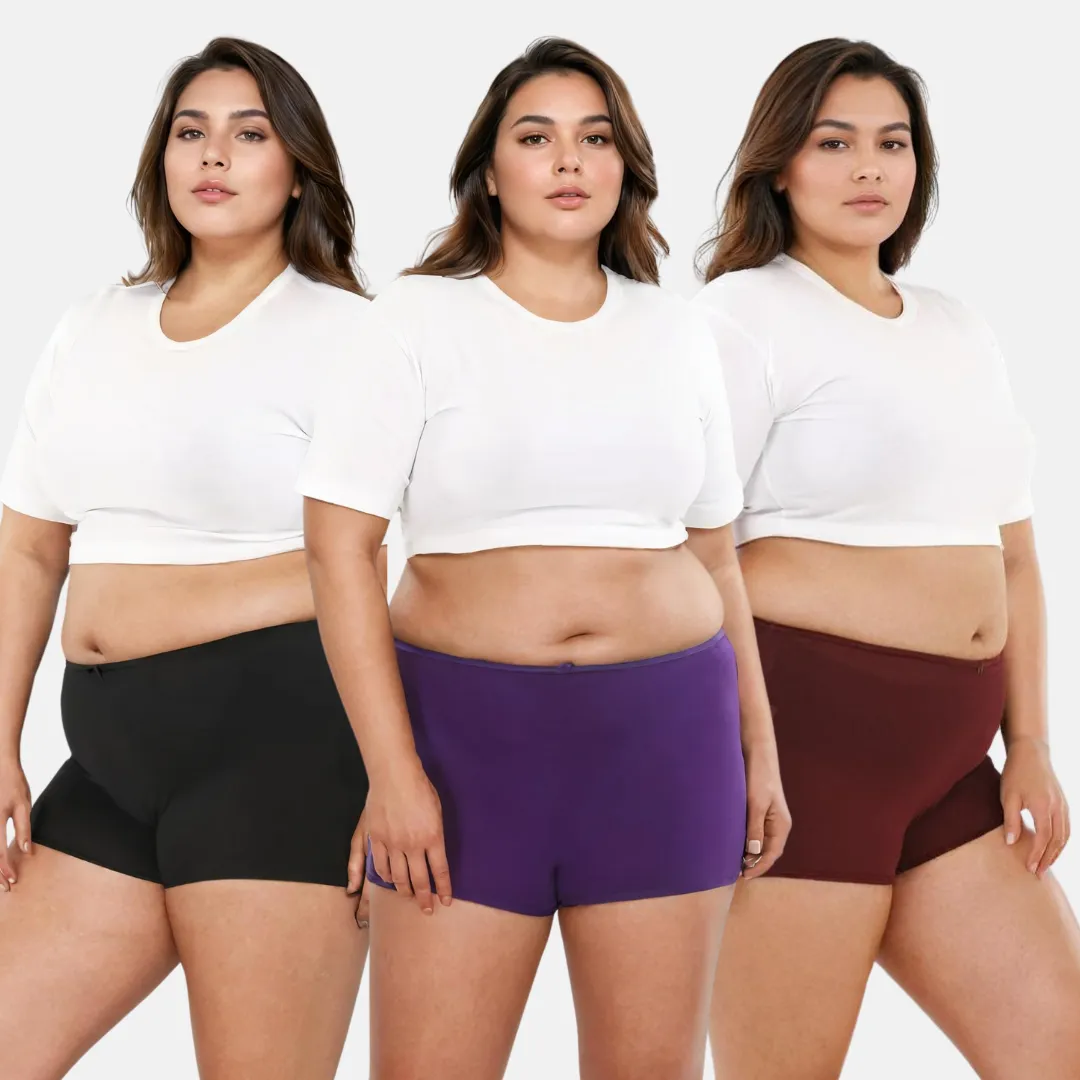 Plus Size BrZee Boyshorts | Lightweight Cotton-Elastane Fabric | Super Stretchy For Comfort | No Visible Panty Lines | Pack Of 3 - Image 14