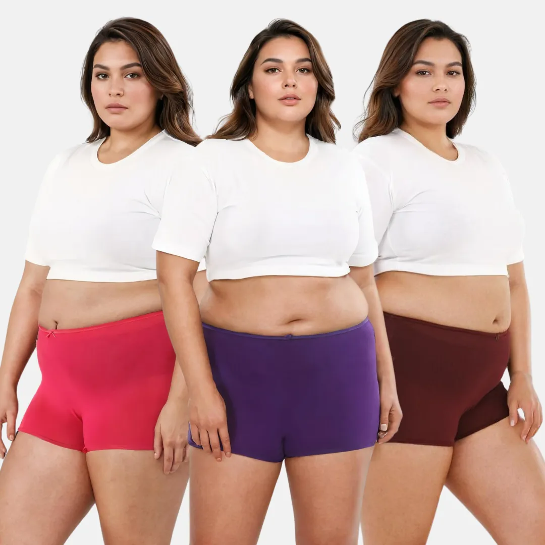 Plus Size BrZee Boyshorts | Lightweight Cotton-Elastane Fabric | Super Stretchy For Comfort | No Visible Panty Lines | Pack Of 3 - Image 15