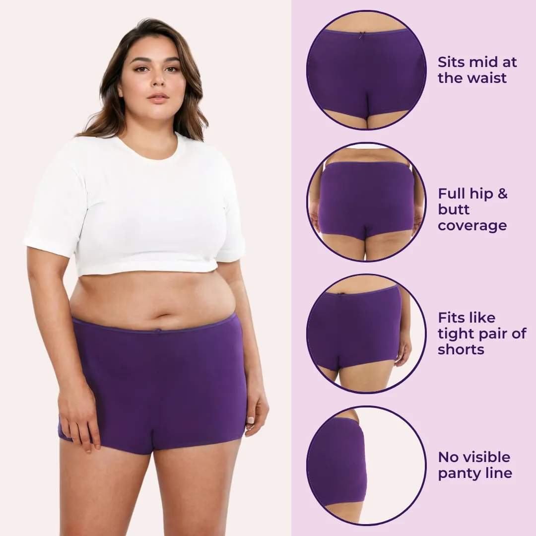 Plus Size BrZee Boyshorts | Lightweight Cotton-Elastane Fabric | Super Stretchy For Comfort | No Visible Panty Lines | Pack Of 3 - Image 2