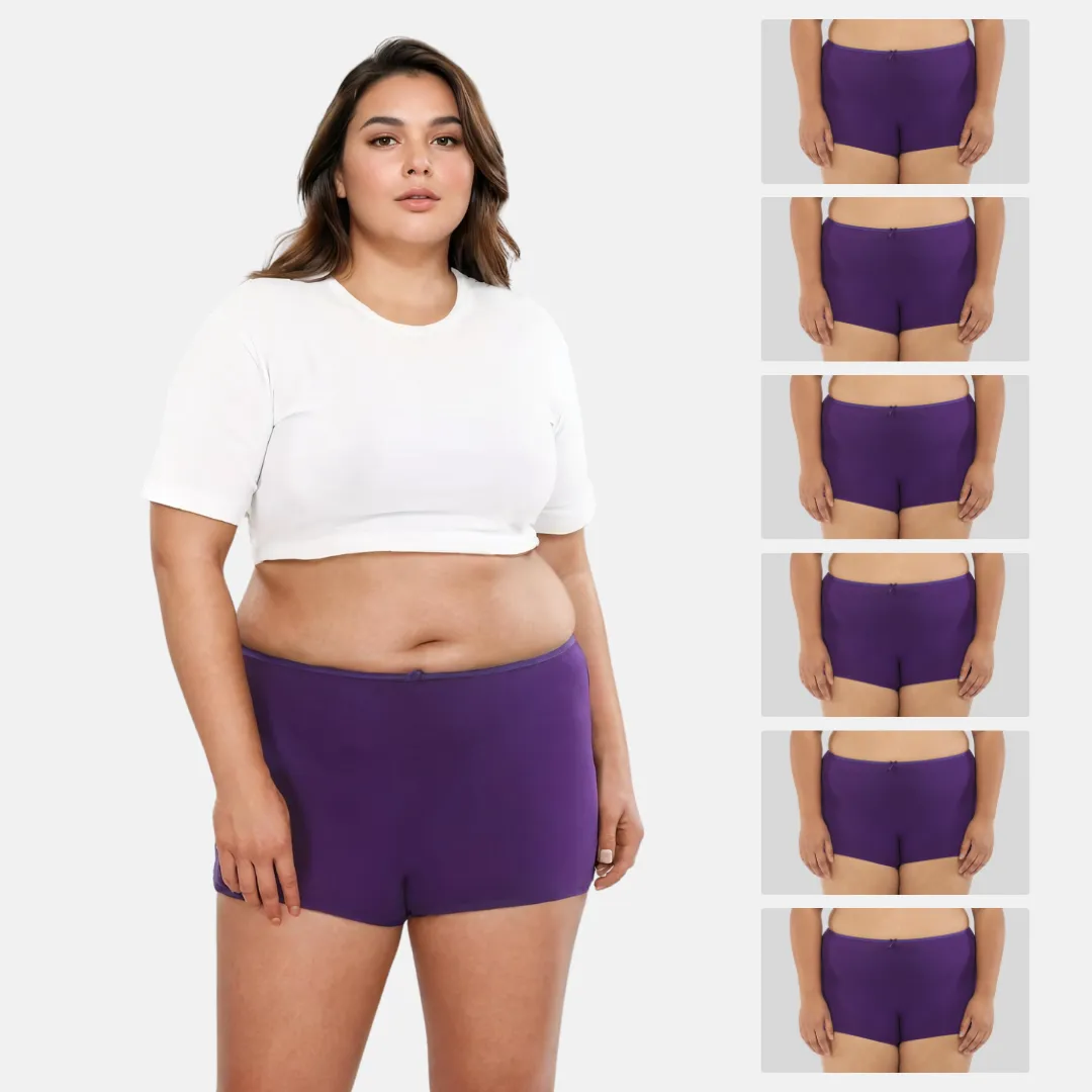 Plus Size BrZee Boyshorts | Lightweight Cotton-Elastane Fabric | Super Stretchy For Comfort | No Visible Panty Lines | Pack Of 6