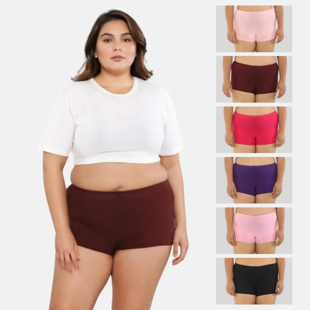Plus Size BrZee Boyshorts | Lightweight Cotton-Elastane Fabric | Super Stretchy For Comfort | No Visible Panty Lines | Pack Of 6 - Image 10