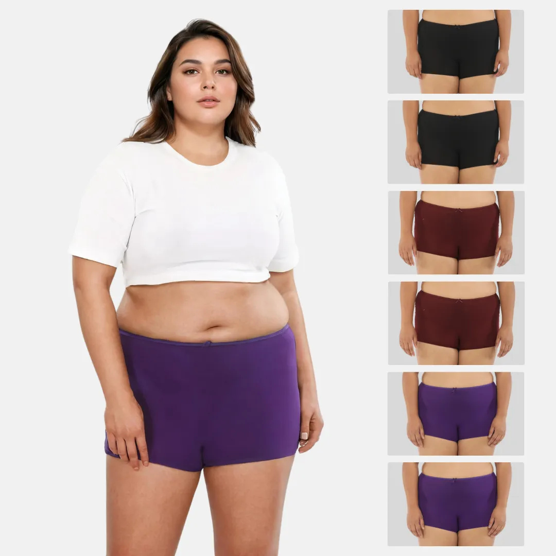 Plus Size BrZee Boyshorts | Lightweight Cotton-Elastane Fabric | Super Stretchy For Comfort | No Visible Panty Lines | Pack Of 6 - Image 12