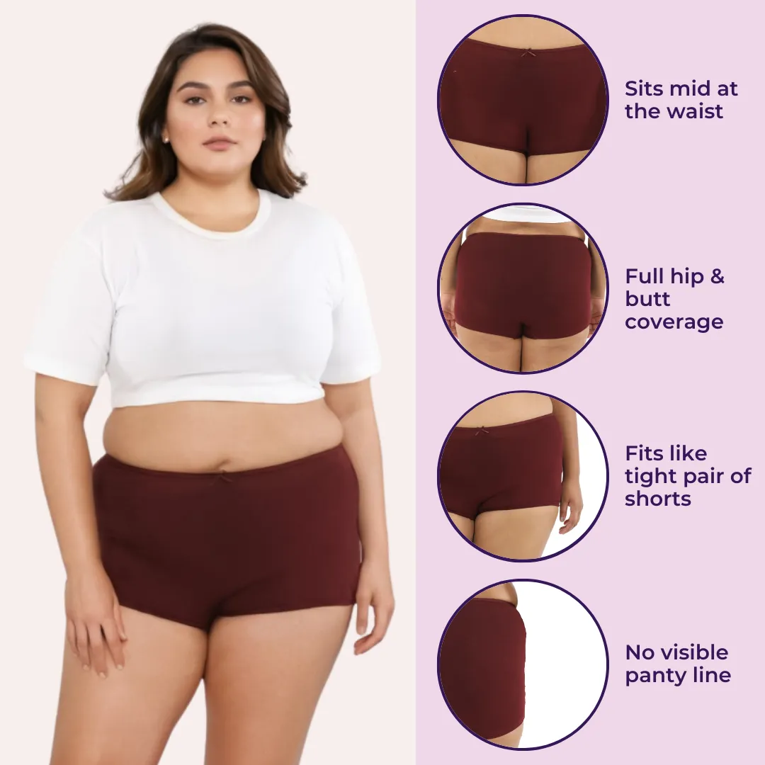 Plus Size BrZee Boyshorts | Lightweight Cotton-Elastane Fabric | Super Stretchy For Comfort | No Visible Panty Lines | Pack Of 6 - Image 2