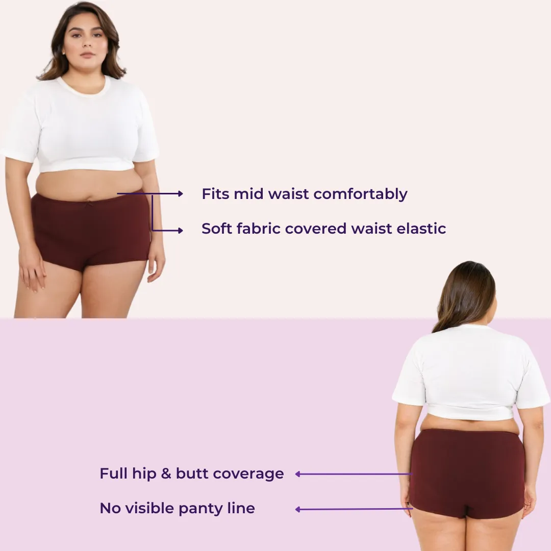 Plus Size BrZee Boyshorts | Lightweight Cotton-Elastane Fabric | Super Stretchy For Comfort | No Visible Panty Lines | Pack Of 6 - Image 3