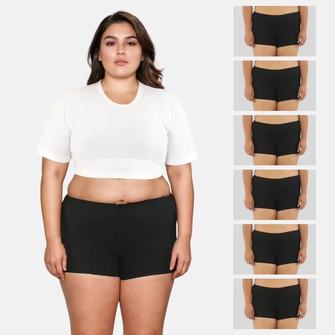 Plus Size BrZee Boyshorts | Lightweight Cotton-Elastane Fabric | Super Stretchy For Comfort | No Visible Panty Lines | Pack Of 6 - Image 9