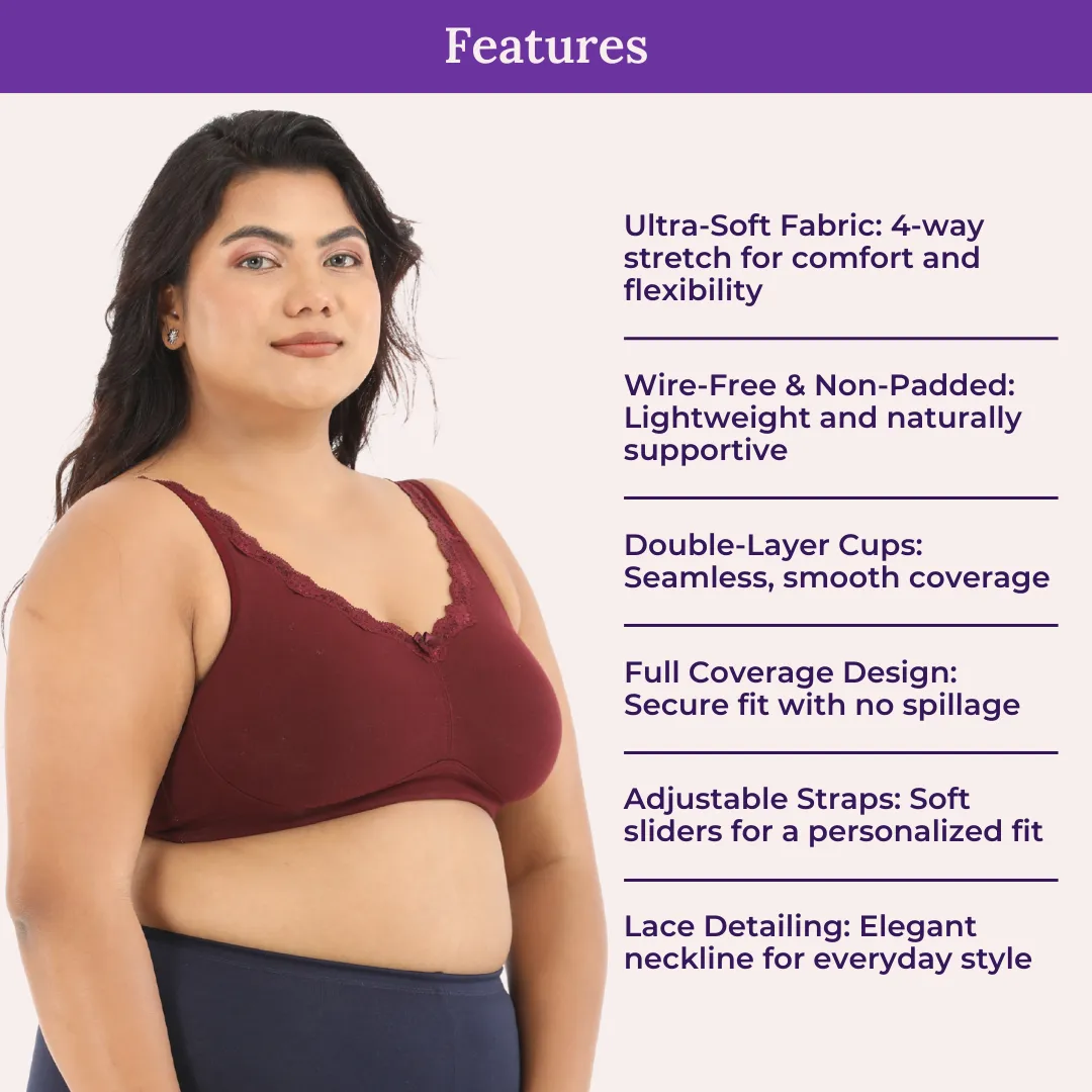 Day Bra For Curvy Women | Full Coverage | Wire-Free & Non-Padded | Seamless Cups | No Centre Panel/Gore | Back Hook & Eye Closure | Pack Of 3 - Image 4