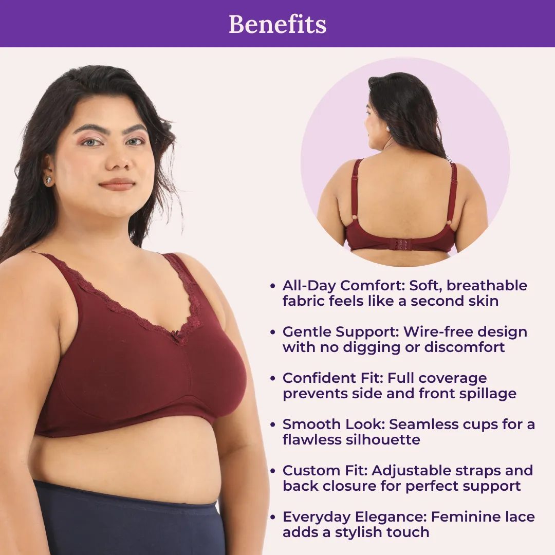 Day Bra For Curvy Women | Full Coverage | Wire-Free & Non-Padded | Seamless Cups | No Centre Panel/Gore | Back Hook & Eye Closure | Pack Of 3 - Image 5