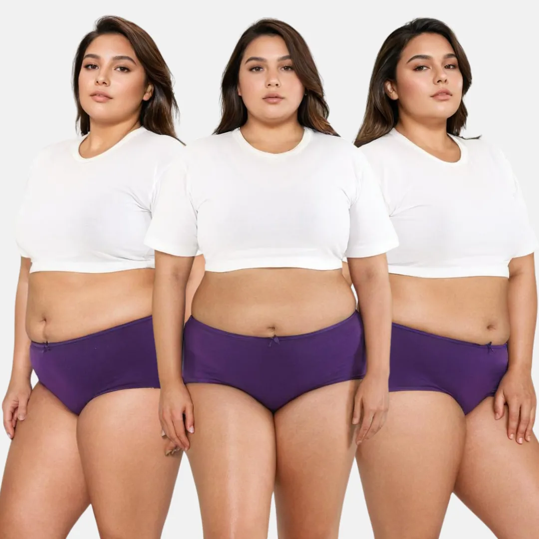 Plus Size BrZee Hipsters | Lightweight Cotton-Elastane Fabric | Super Stretchy For Comfort | No Visible Panty Lines | Pack Of 3