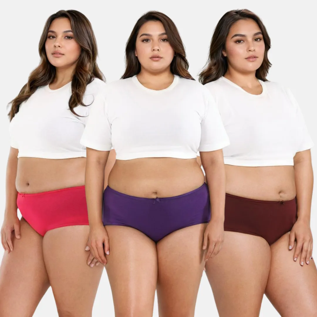 Plus Size BrZee Hipsters | Lightweight Cotton-Elastane Fabric | Super Stretchy For Comfort | No Visible Panty Lines | Pack Of 3 - Image 11