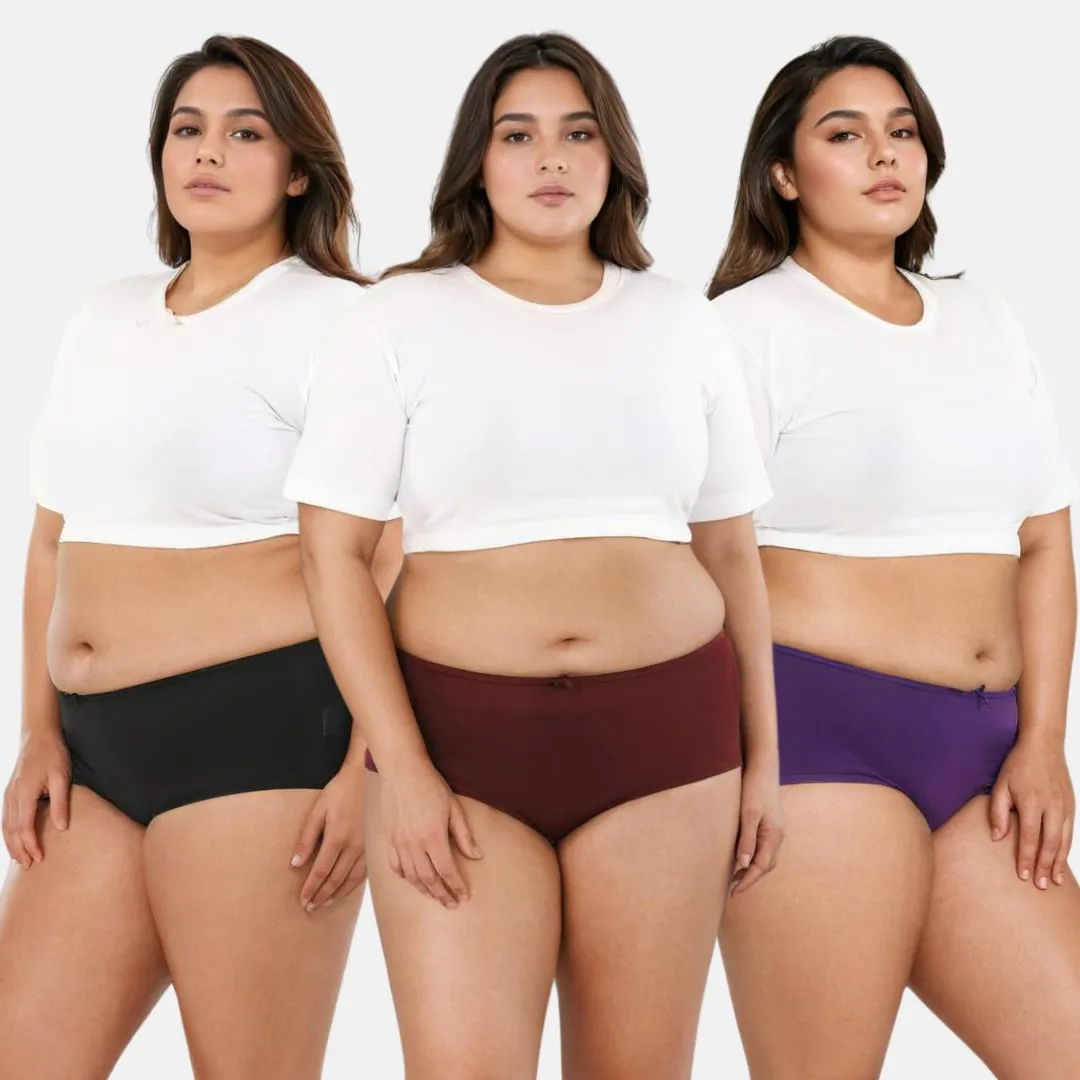Plus Size BrZee Hipsters | Lightweight Cotton-Elastane Fabric | Super Stretchy For Comfort | No Visible Panty Lines | Pack Of 3 - Image 13