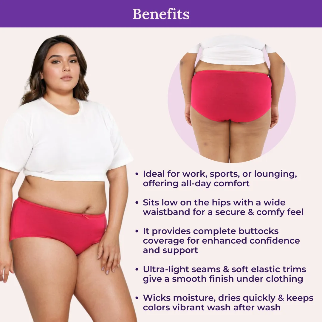 Plus Size BrZee Hipsters | Lightweight Cotton-Elastane Fabric | Super Stretchy For Comfort | No Visible Panty Lines | Pack Of 3 - Image 5