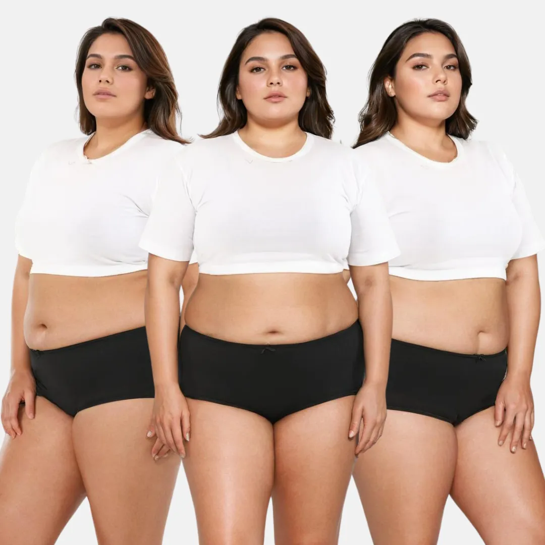 Plus Size BrZee Hipsters | Lightweight Cotton-Elastane Fabric | Super Stretchy For Comfort | No Visible Panty Lines | Pack Of 3 - Image 9