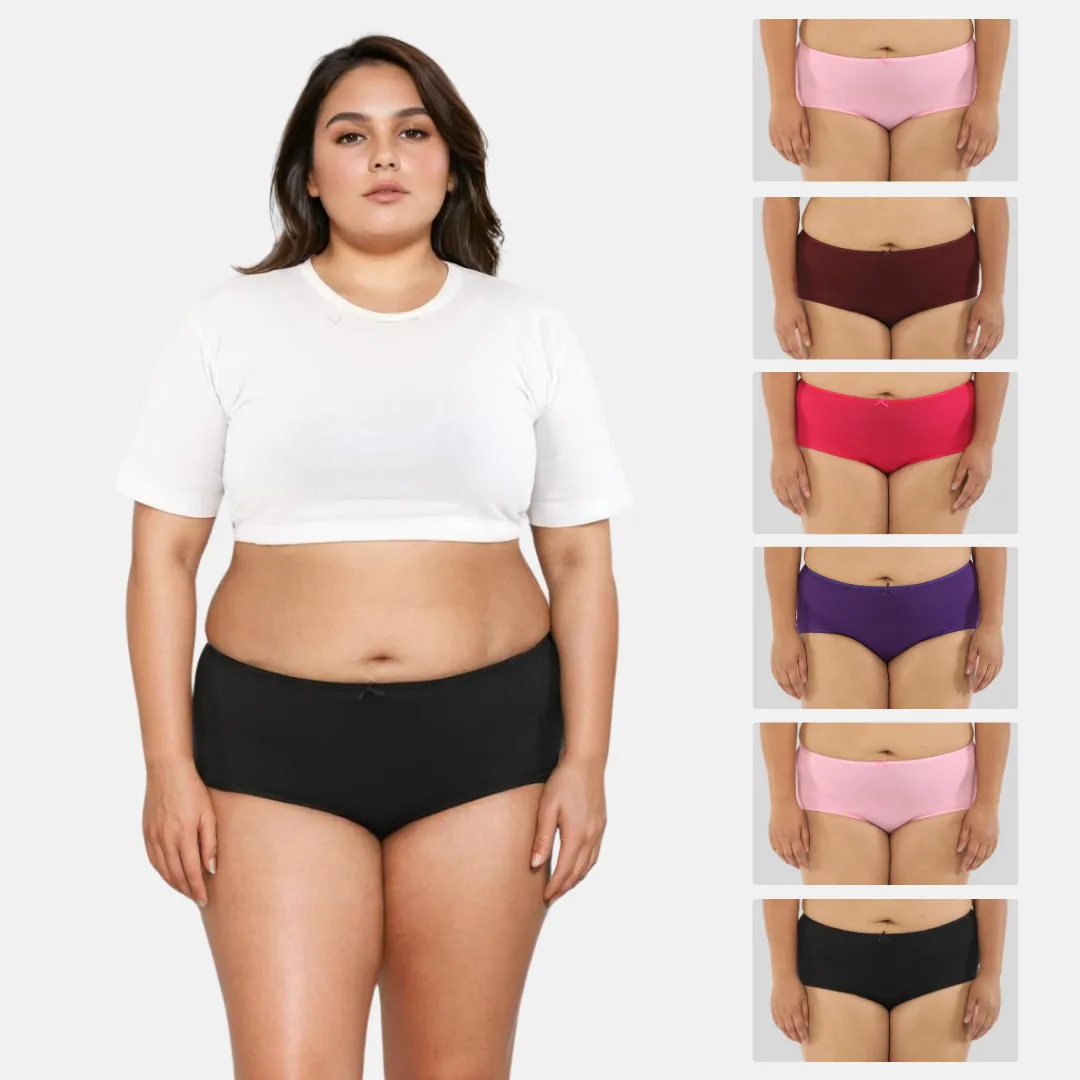Plus Size BrZee Hipsters | Lightweight Cotton-Elastane Fabric | Super Stretchy For Comfort | No Visible Panty Lines | Pack Of 6 - Image 12