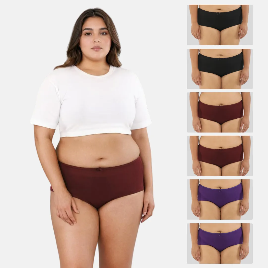 Plus Size BrZee Hipsters | Lightweight Cotton-Elastane Fabric | Super Stretchy For Comfort | No Visible Panty Lines | Pack Of 6 - Image 13