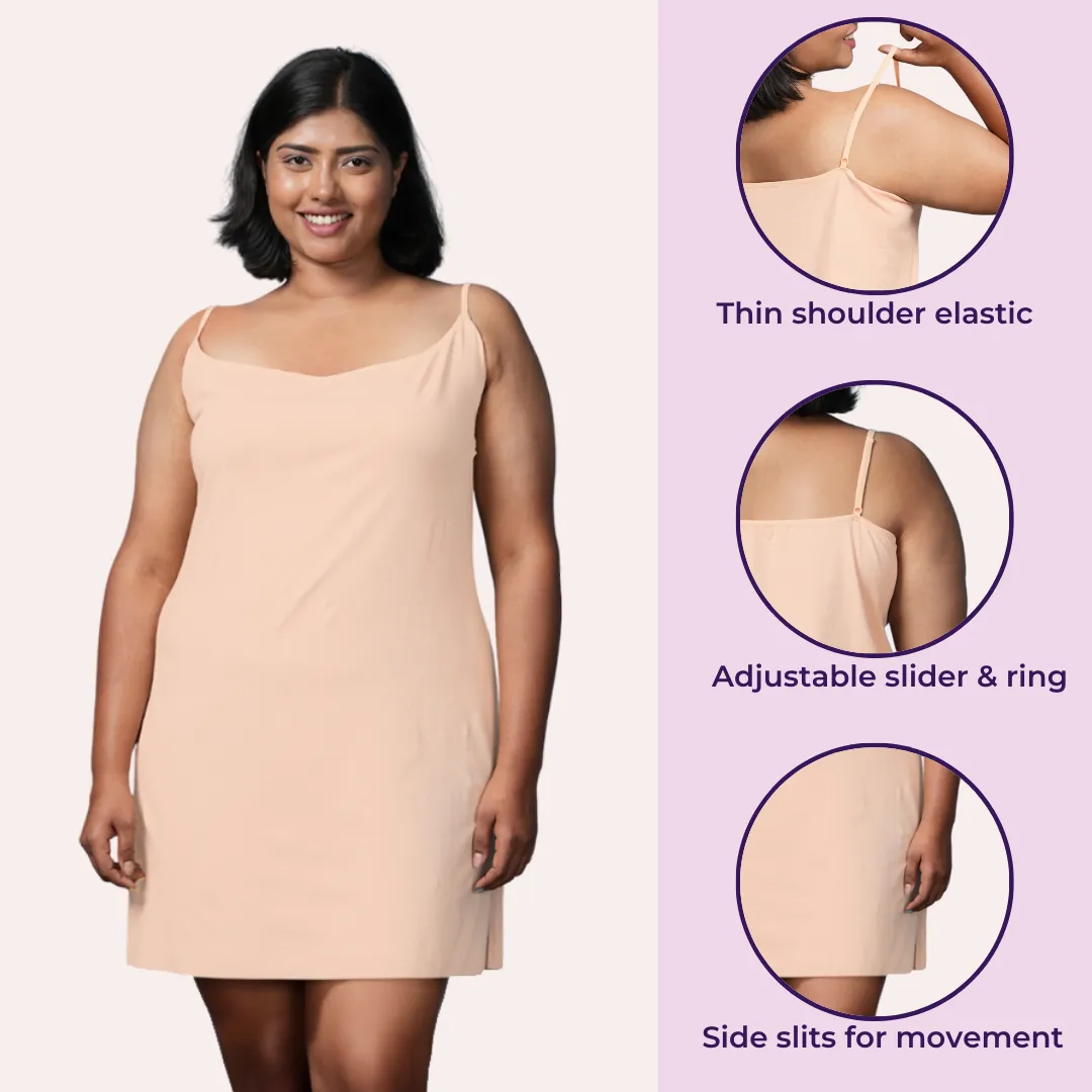 Plus Size Inner Slip For Kurti/Kurta | Adjustable Straps | Side Slits For Easy Movement - Image 2