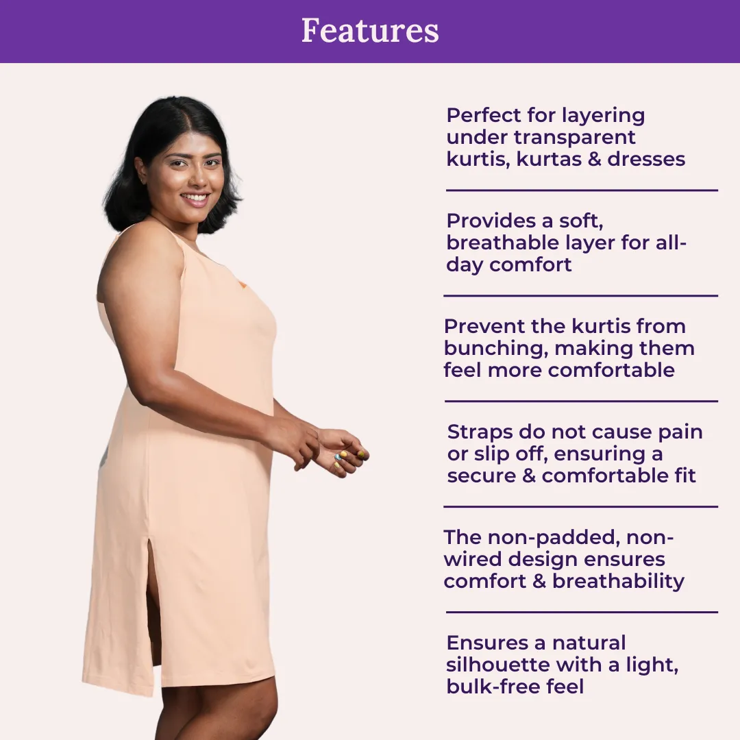 Plus Size Inner Slip For Kurti/Kurta | Adjustable Straps | Side Slits For Easy Movement - Image 4
