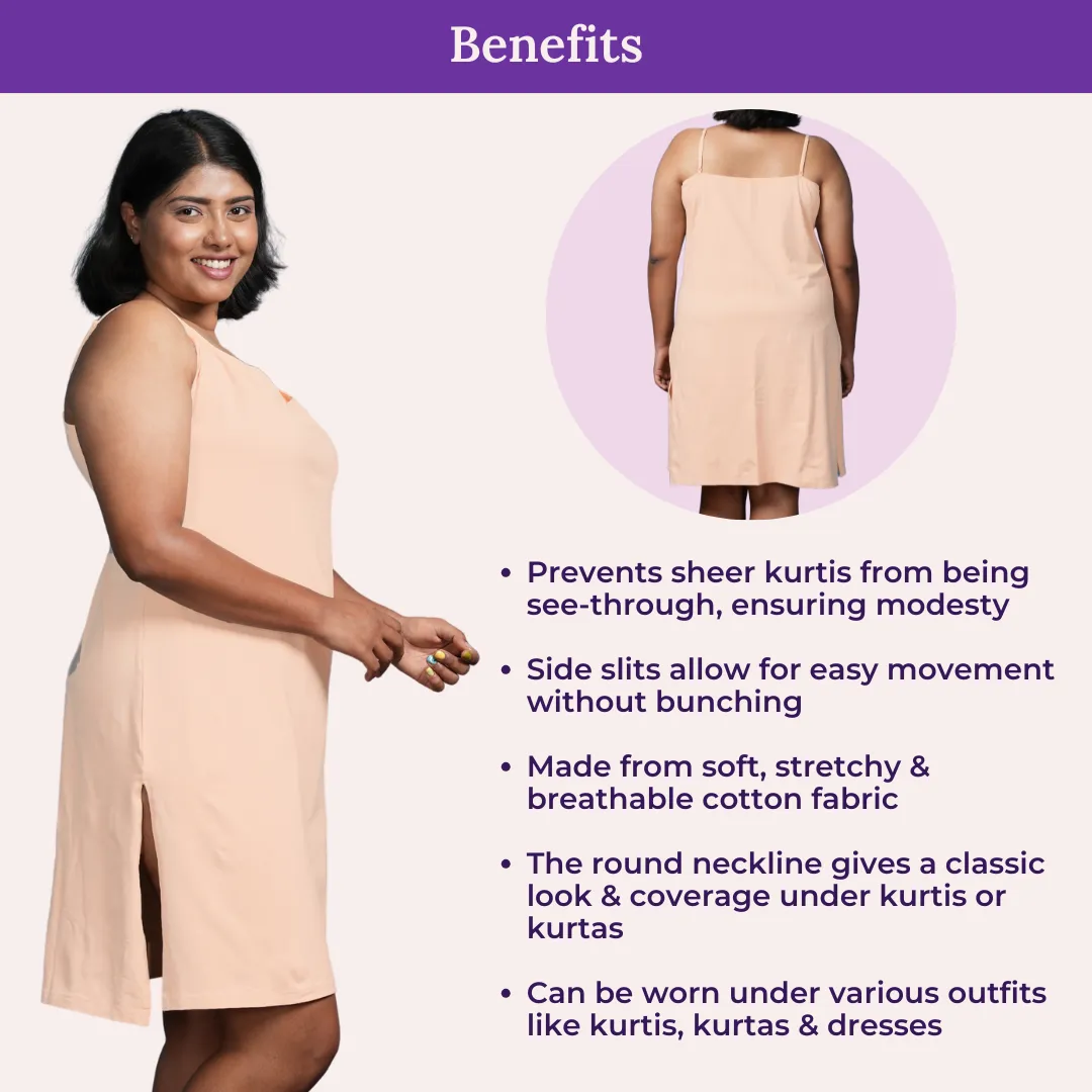 Plus Size Inner Slip For Kurti/Kurta | Adjustable Straps | Side Slits For Easy Movement - Image 5