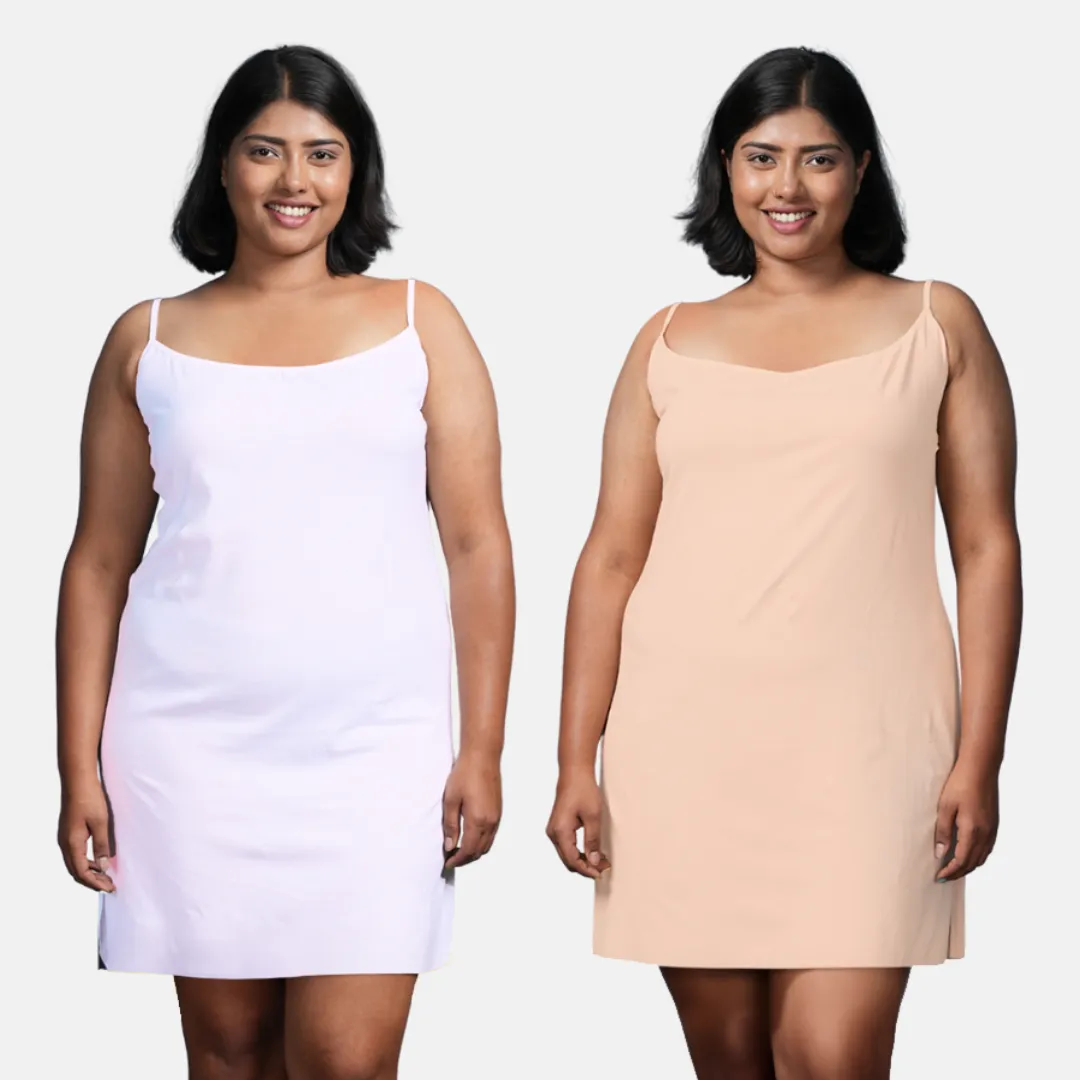Plus Size Inner Slip For Kurti/Kurta | Adjustable Straps | Side Slits For Easy Movement | Pack Of 2 - Image 10