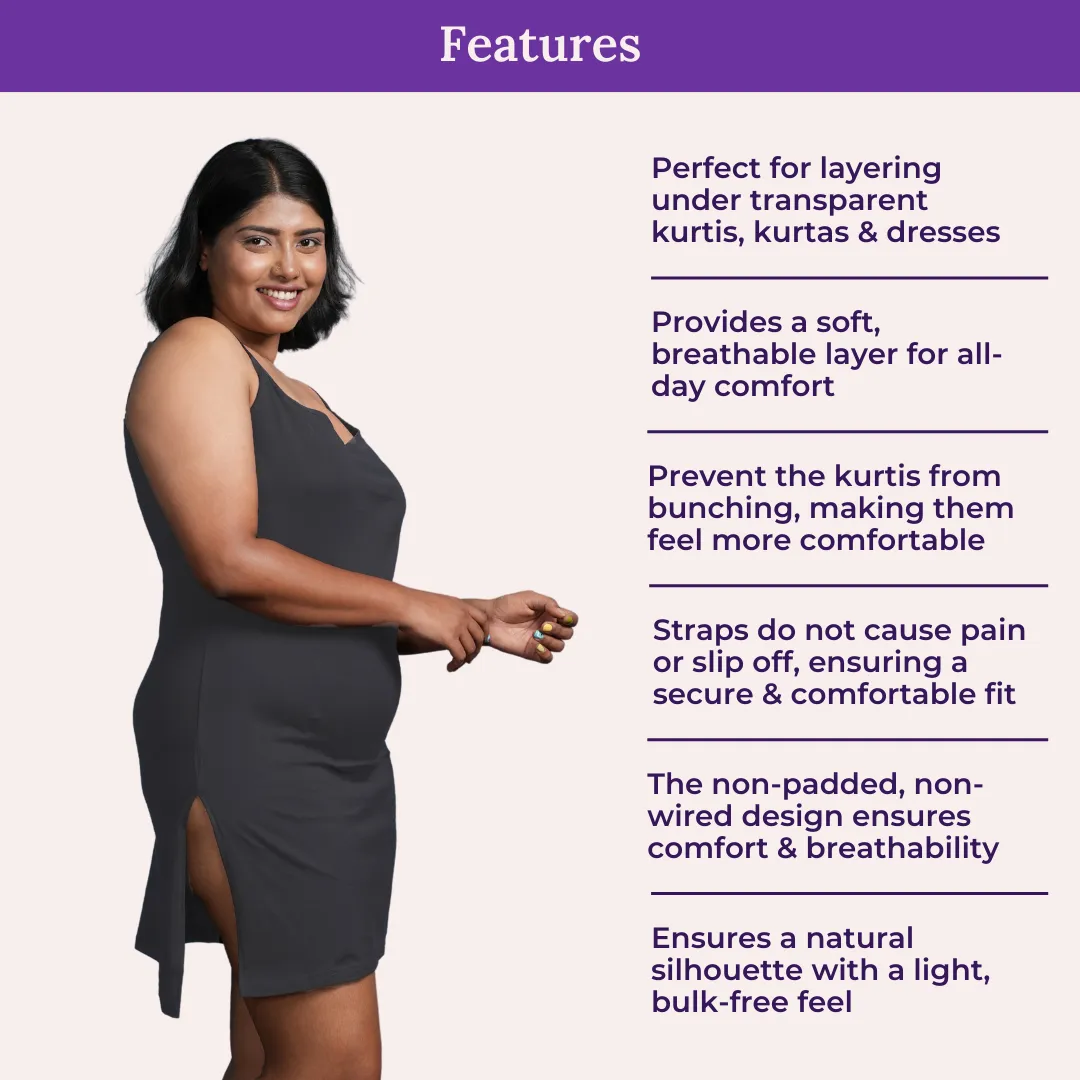 Plus Size Inner Slip For Kurti/Kurta | Adjustable Straps | Side Slits For Easy Movement | Pack Of 2 - Image 4