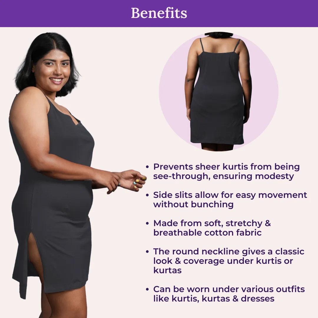 Plus Size Inner Slip For Kurti/Kurta | Adjustable Straps | Side Slits For Easy Movement | Pack Of 2 - Image 5