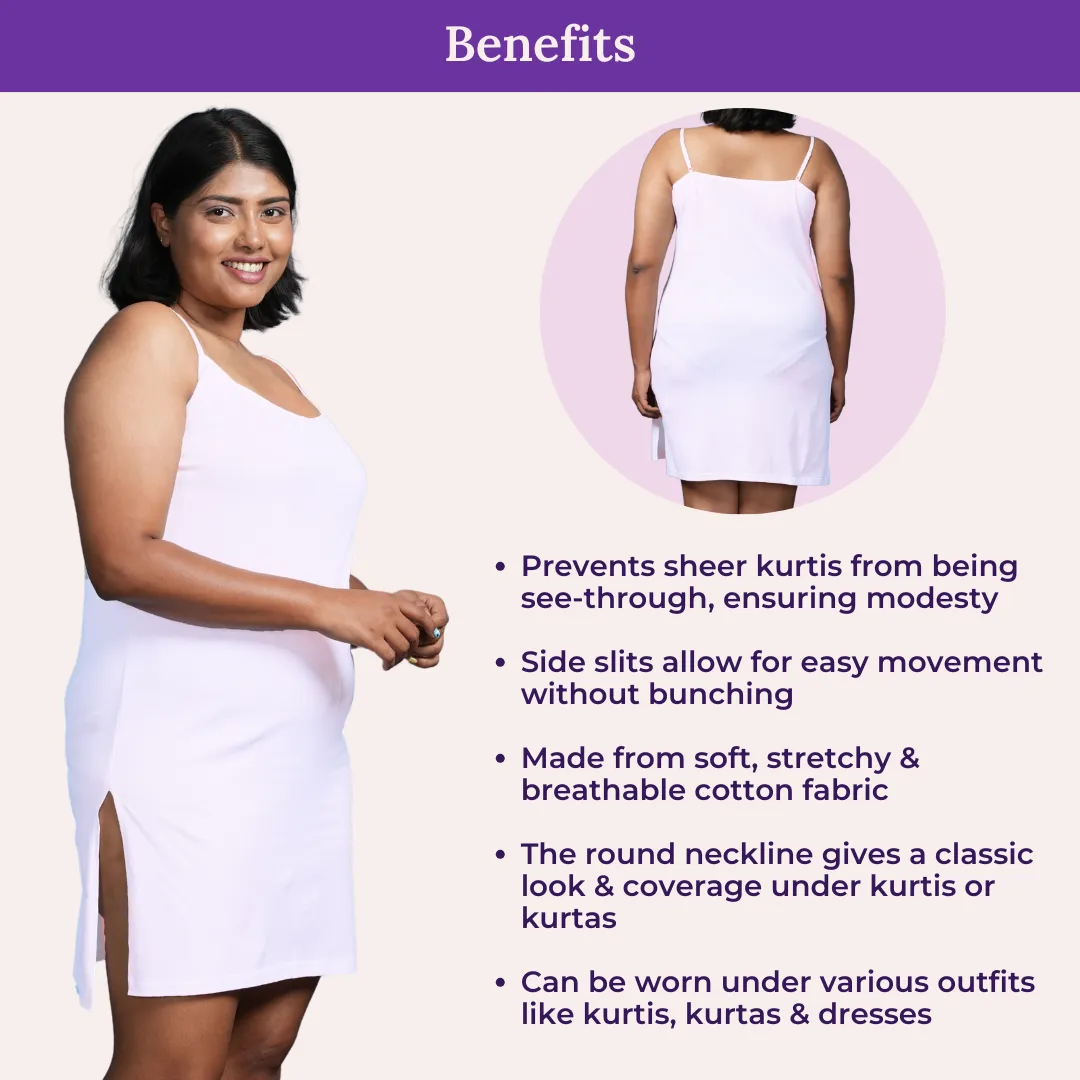 Plus Size Inner Slip For Kurti/Kurta | Adjustable Straps | Side Slits For Easy Movement | Pack Of 3 - Image 5