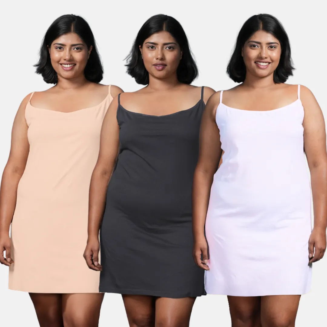 Plus Size Inner Slip For Kurti/Kurta | Adjustable Straps | Side Slits For Easy Movement | Pack Of 3 - Image 7