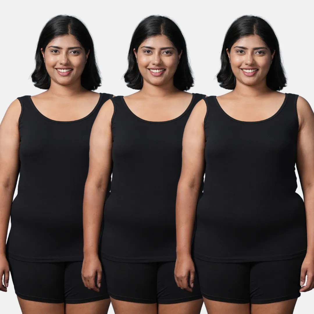 Plus Size Inner Tank Tops | Wide Fabric Shoulder | Round Neckline | Offers Full Coverage | Pack Of 3 - Image 10