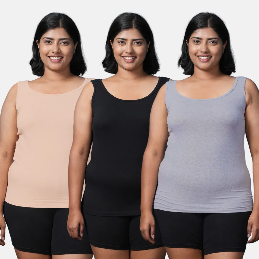 Plus Size Inner Tank Tops | Wide Fabric Shoulder | Round Neckline | Offers Full Coverage | Pack Of 3 - Image 11