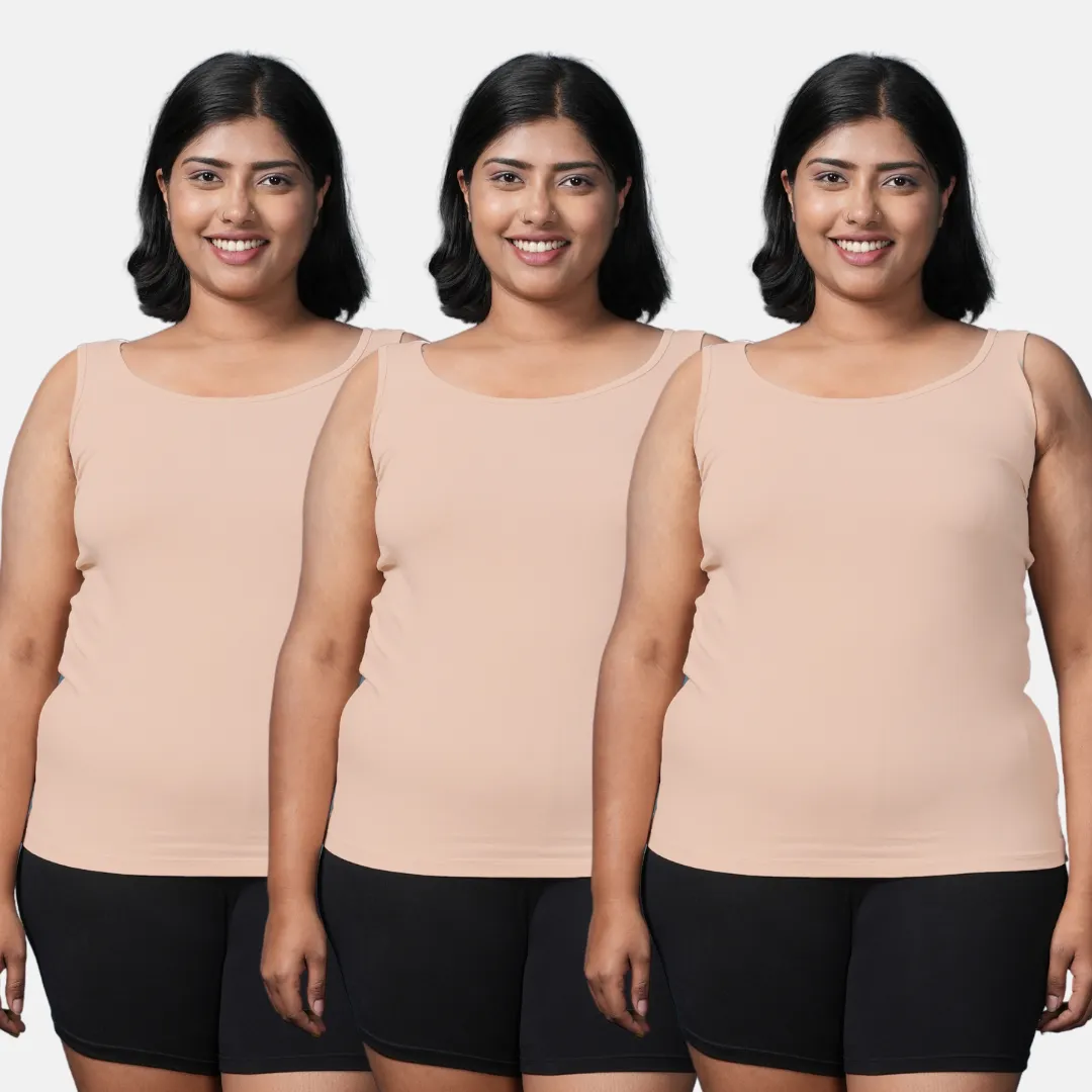 Plus Size Inner Tank Tops | Wide Fabric Shoulder | Round Neckline | Offers Full Coverage | Pack Of 3 - Image 12