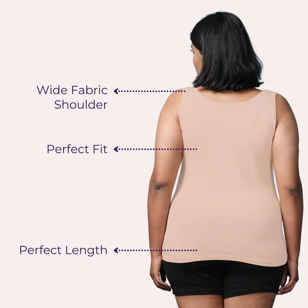 Plus Size Inner Tank Tops | Wide Fabric Shoulder | Round Neckline | Offers Full Coverage | Pack Of 3 - Image 6