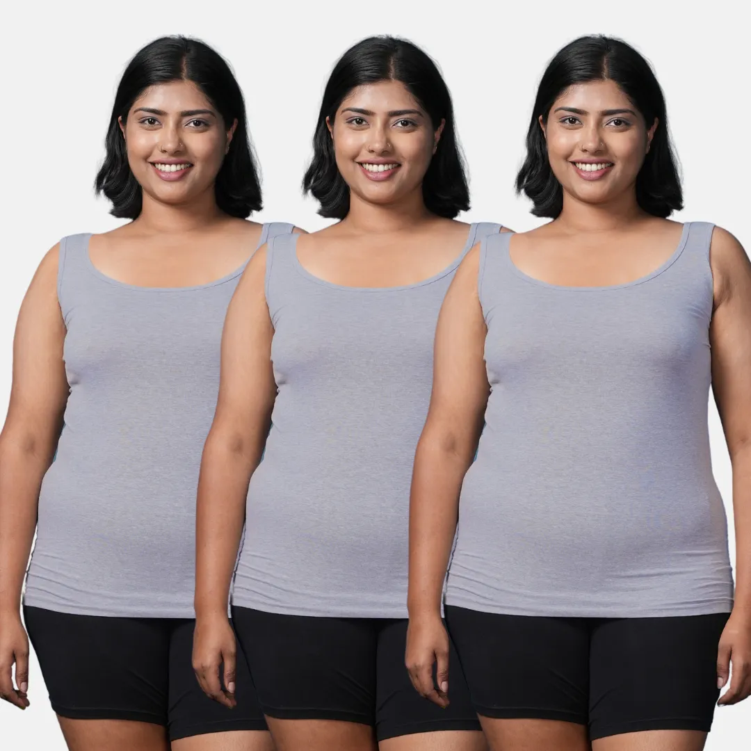 Plus Size Inner Tank Tops | Wide Fabric Shoulder | Round Neckline | Offers Full Coverage | Pack Of 3 - Image 8