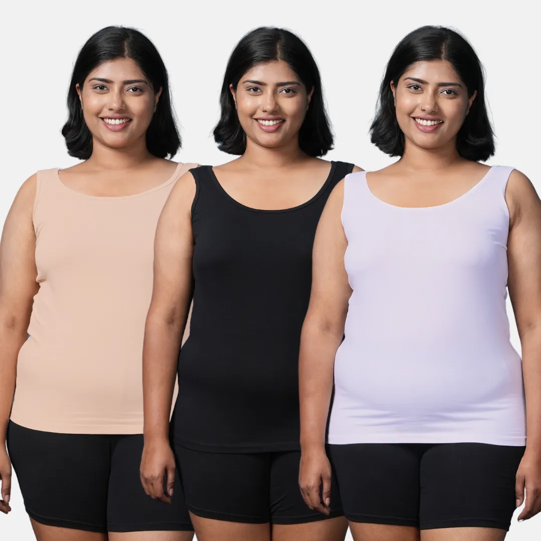 Plus Size Inner Tank Tops | Wide Fabric Shoulder | Round Neckline | Offers Full Coverage | Pack Of 3 - Image 9