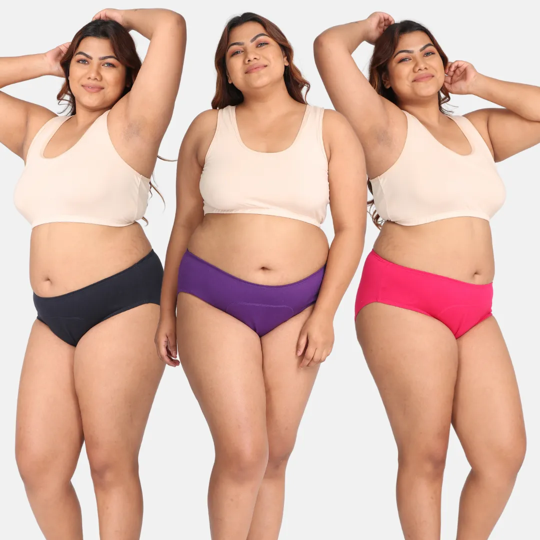 Plus Size Menstrual Panties For Stain Free Period | Hipster Fit | Leak Proof | Use with Pad For Hygiene | Prevents Front & Back Stains | 3 Pack - Image 14