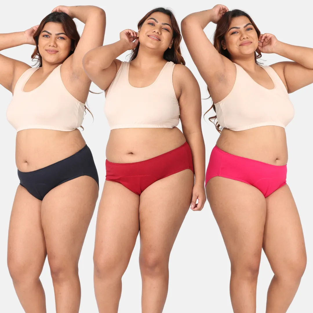 Plus Size Menstrual Panties For Stain Free Period | Hipster Fit | Leak Proof | Use with Pad For Hygiene | Prevents Front & Back Stains | 3 Pack - Image 15